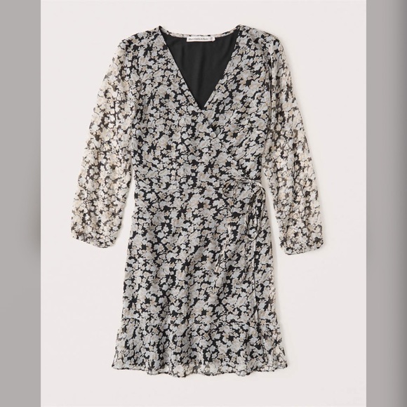 abercrombie chiffon wrap dress Abercrombie & Fitch long sleeve plunge neck wrap front mini dress in brown